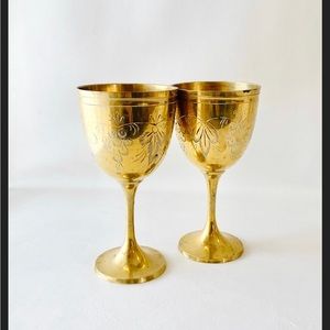 Vintage Engraved Brass Wine Glasses